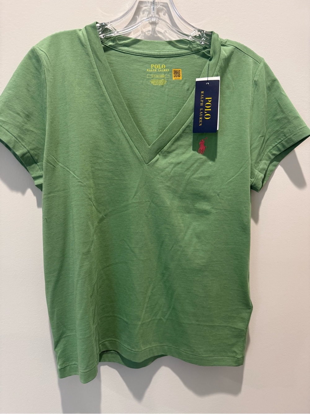 Ralph Lauren Green V-Neck Short Sleeve Tee with Pink Pony